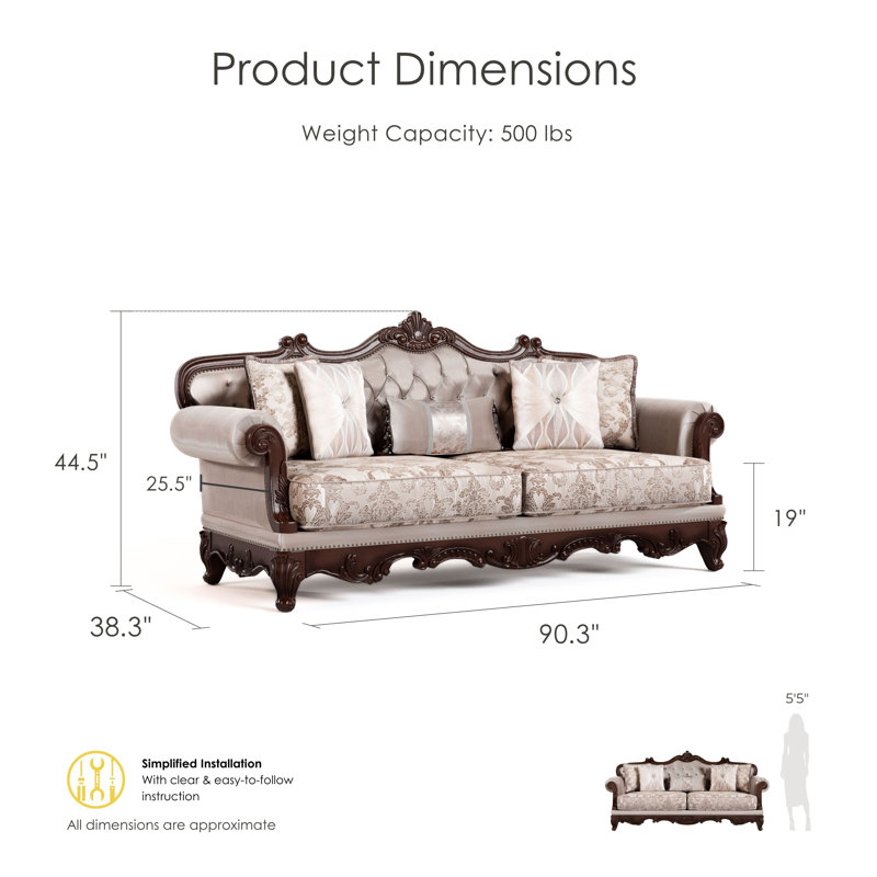 Barbato Upholstered Sofa, Brown, 44.5"H x 90.25"W x 38.25"D