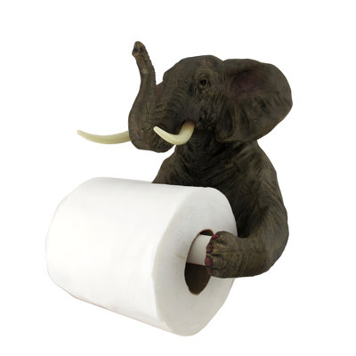 Porte-papier hygiénique mural en résine grise peinte à la main, en forme d'éléphant à trompe levée, 20 cm de hauteur