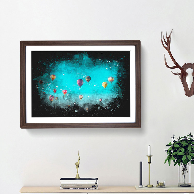 The Hot Air Balloons - Picture Frame Graphic Art Print, Walnut Framed, 62cm H x 87cm W x 2cm D