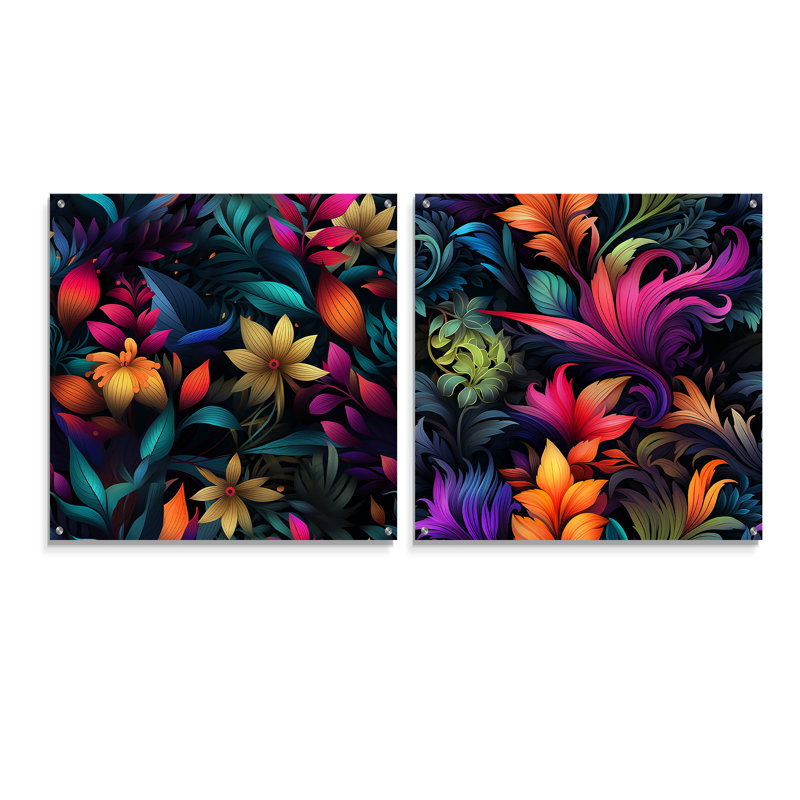 Buglosse - Ensemble de 2 verres muraux abstraits en acrylique, H 30 po x l 61 po