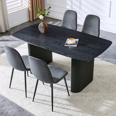 Dining Table Set For 4,67'' Black Dining Table With Roman Column Base And 4 Padded Seats.
