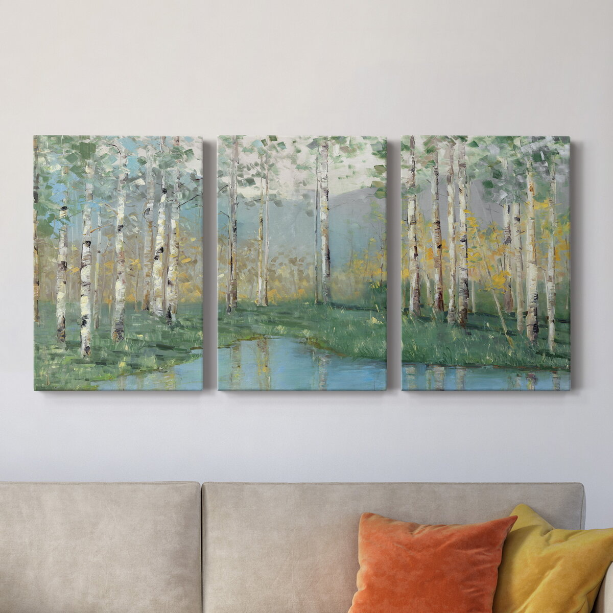 Lark Manor™ Birch River Reflections - 3 Piece Wrapped Canvas Painting ...