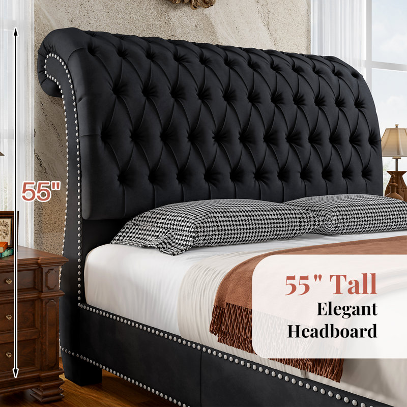 Lit-bateau tapissier Velvet, Noir