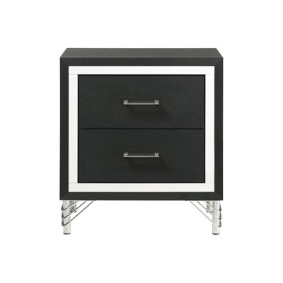 2 Drawers Modern Nightstand Bedside Table, Black
