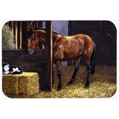 Caroline's Treasures Horse In Stable with Cat Glass Cutting Board