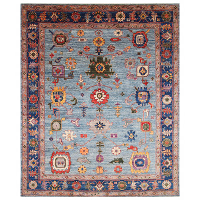 Tapis bleu clair / bleu marine / rouge de haute qualité noué à la main