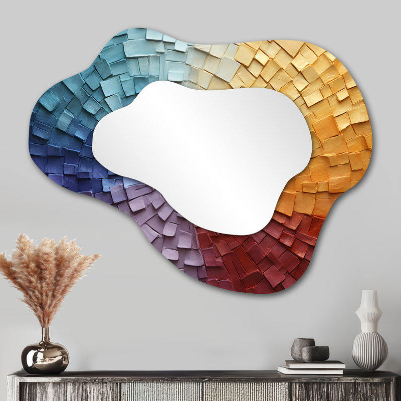 Uziel Minimalism Colors In Harmony IV - Rainbow Asymmetrical Wall Mirror, Traditional Cloud Decorative Mirror, Printed Metal Art
