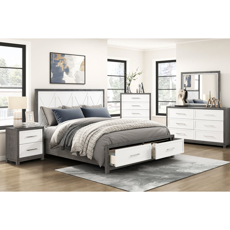 Grand lit plateforme avec rangement, rangement moderne gris