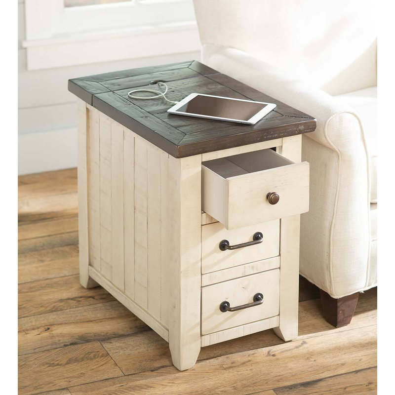 Solid Wood 3 - Drawer End Table and Built-In Outlets