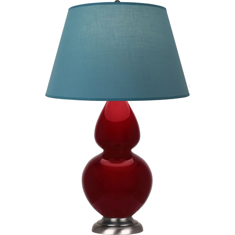 Lampe de table double gourde en céramique, Sangria glacé / argent antique, Bleu vif / gris, Argent argent