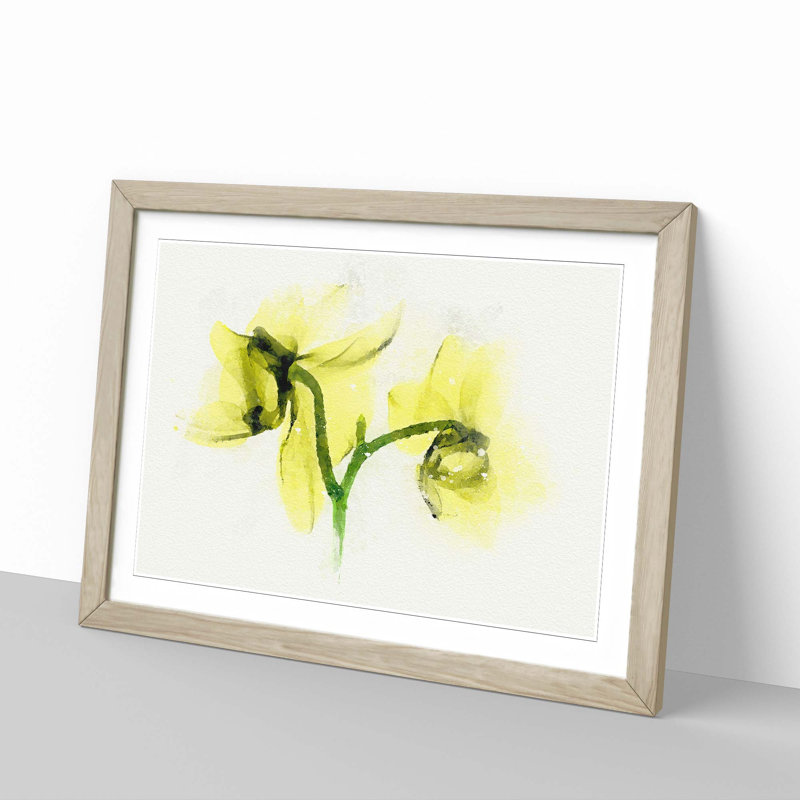 Yellow Orchid Flower in Abstract - Picture Frame Graphic Art Print, 35cm H x 50cm W x 2cm D, Oak