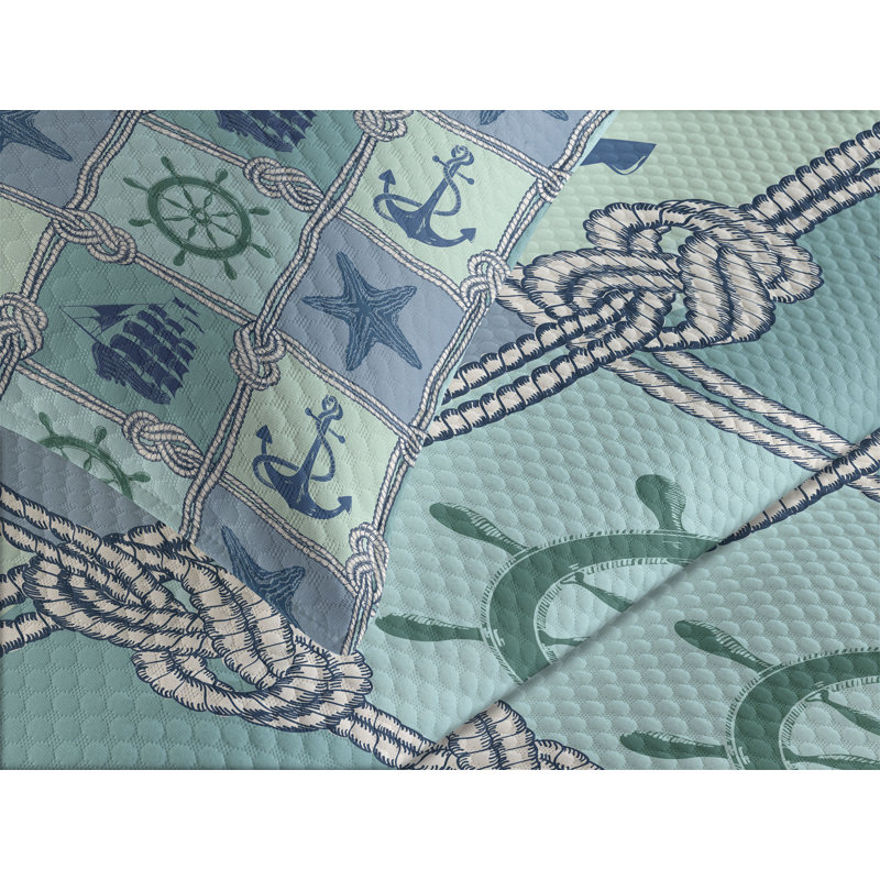 Ambesonne Anchor Bedspread Ships Wheel, King Bedspread + 2 Standard Shams