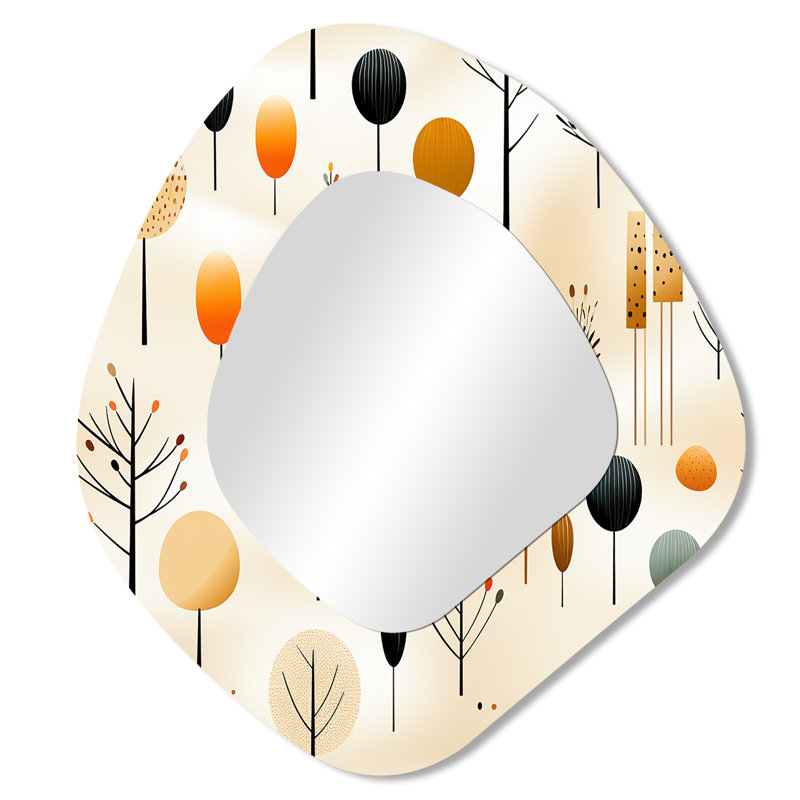 Minimalisme, fougère beige, motif V - miroir unique de forme florale unique, grand miroir mural beige, impression d'art en métal