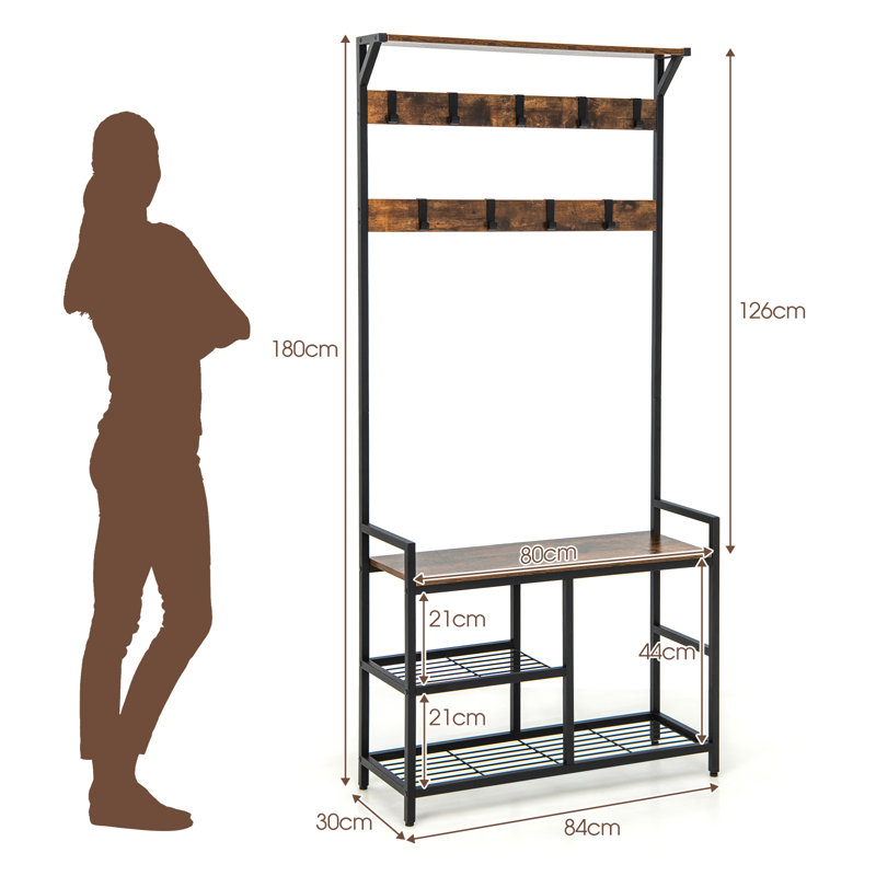 Hall Tree 84cm Wide with Bench