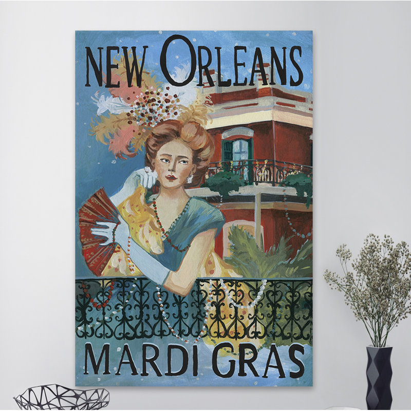 «Mardi Gras Woman» par - peinture sur toile tendue, H 45 po x l 30 po x P 1,5 po