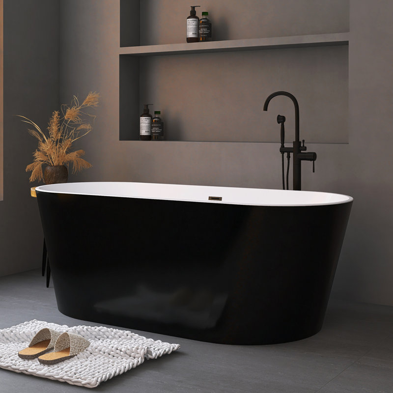 Baignoire de trempage double autoportante en acrylique 67 po. X 31 po., Lustre noir