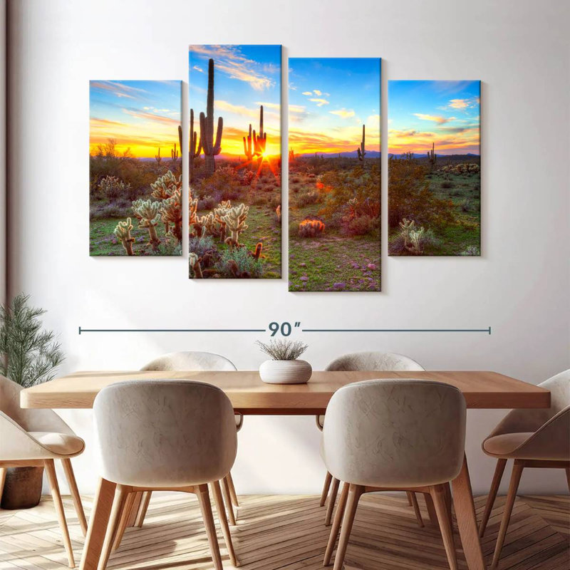 Sonoran, paysage coucher de soleil sur toile 4 pièces, H 54 po x l 84 po x P 1,25 po