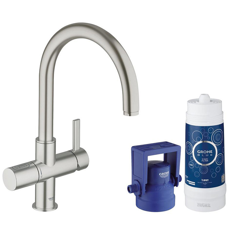 Robinet de salle de bain monotrou Blue Water, Acier hyper durable