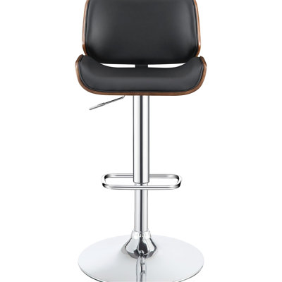 Tabouret de bar à gaz avec siège rembourré noir et finition noyer, idéal pour un usage professionnel à domicile Le similicuir ajoute du luxe