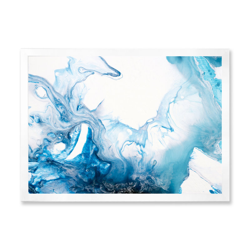 Encre bleu clair, art liquide I - impression sur toile, H 13,5 po x l 21,5 po x P 1 po, Cadre blanc