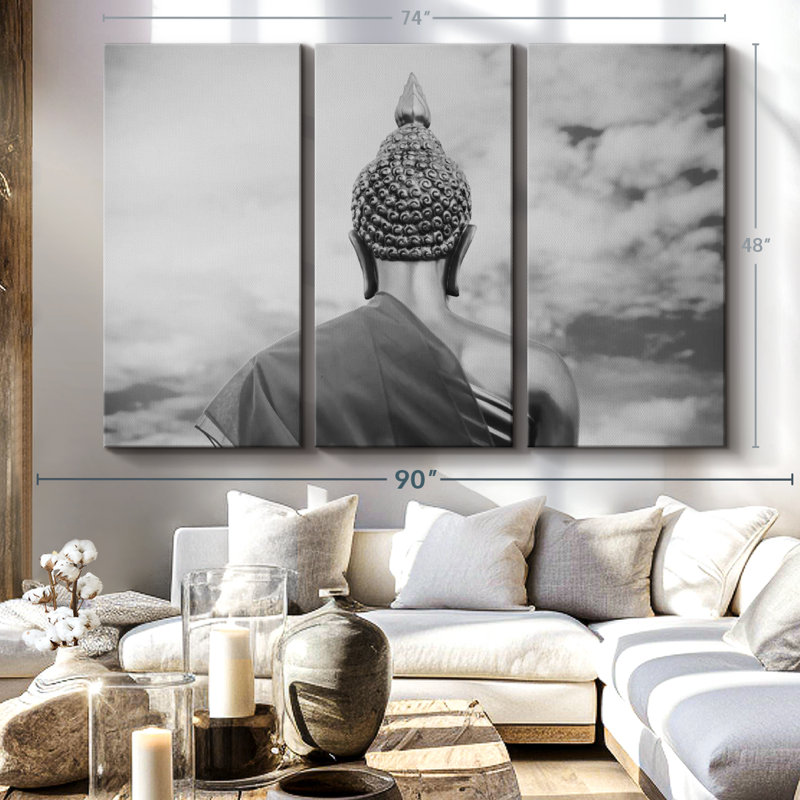 "Sculpture de Bouddha" sur toile, H 48 po x l 74 po x P 1,25 po