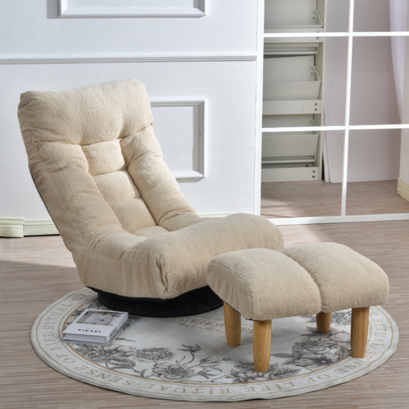 Adjustable Reclining Lazy Sofa, Japanese Tatami Single Leisure Chair for Balcony, White Cotton