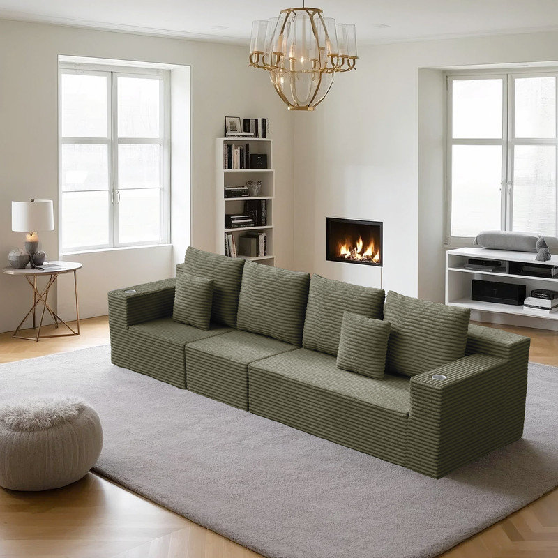 Canapé modulaire Boneless, Velours côtelé vert