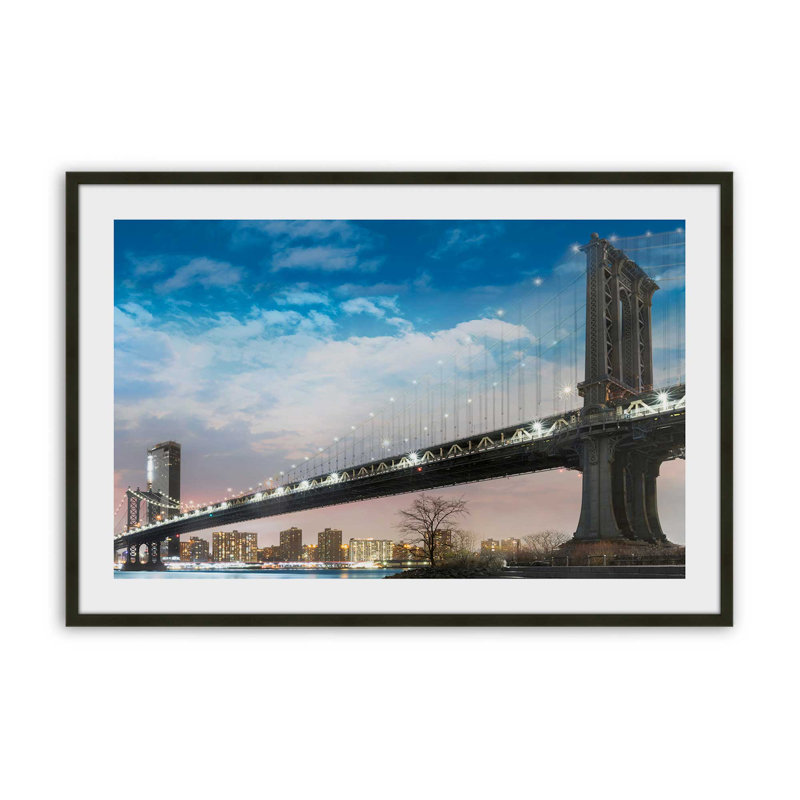 Impression sur l'horizon de Brooklyn Bridge et Manhattan, Noir satiné, H 9 po x l 11 po