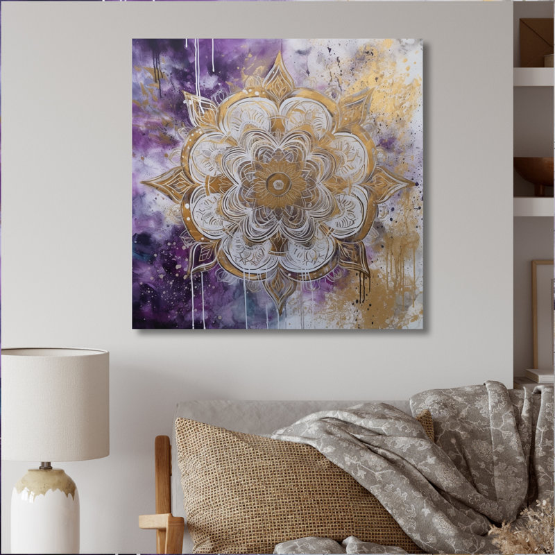 Impression sur toile mauve et or mandala I - Boho Mandala, H 36 po x l 36 po, Toile tendue