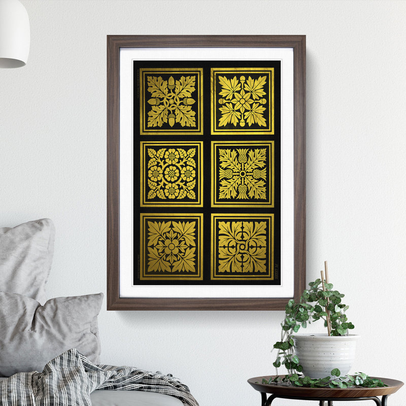Golden Patterns - Picture Frame Graphic Art, Walnut Framed, 90cm H x 65cm W x 2cm D