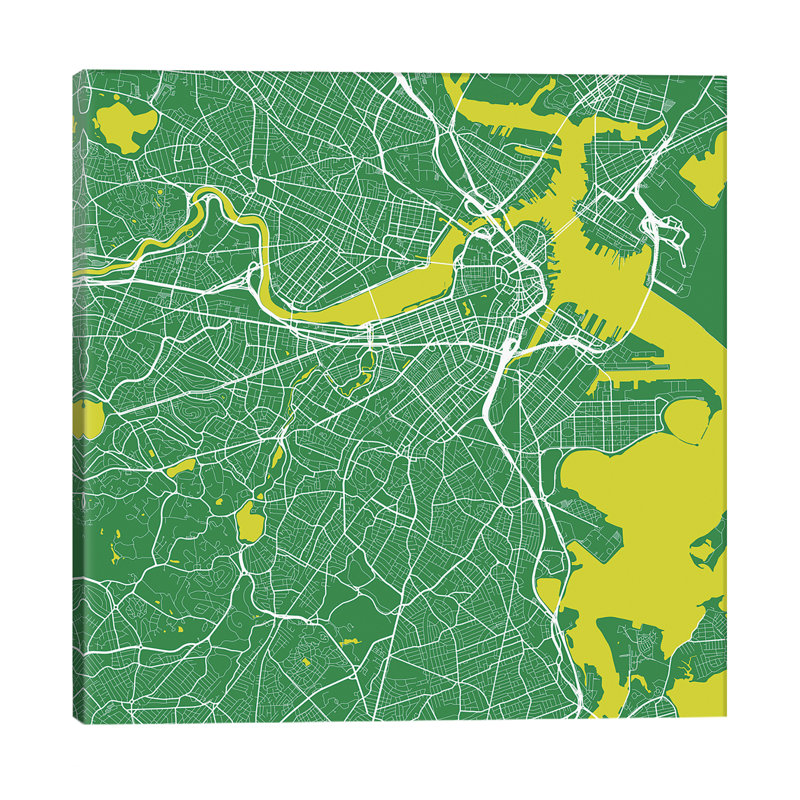 Boston Urban Roadway Map (Green) - Wrapped Canvas Print