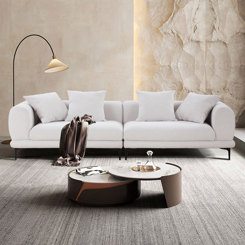 Canapé rembourré Kaseta, Noir, H 25,4 po x l 102,3 po x P 36,2 po, Coton beige