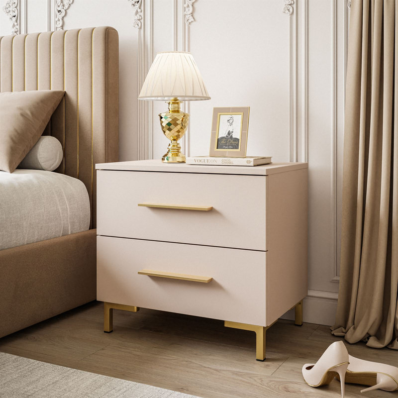 Aatikun Kashmir Bedside Table with LED Lighting, Cashmere/Gold