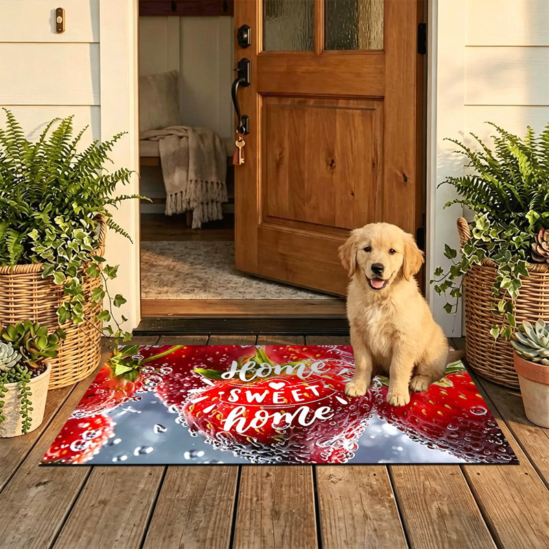  Tapis d'entrée antidérapant pour l'extérieur, 16 po x 24 po, Fresh Strawberry Sweet Home, Fraise fraîche douce maison