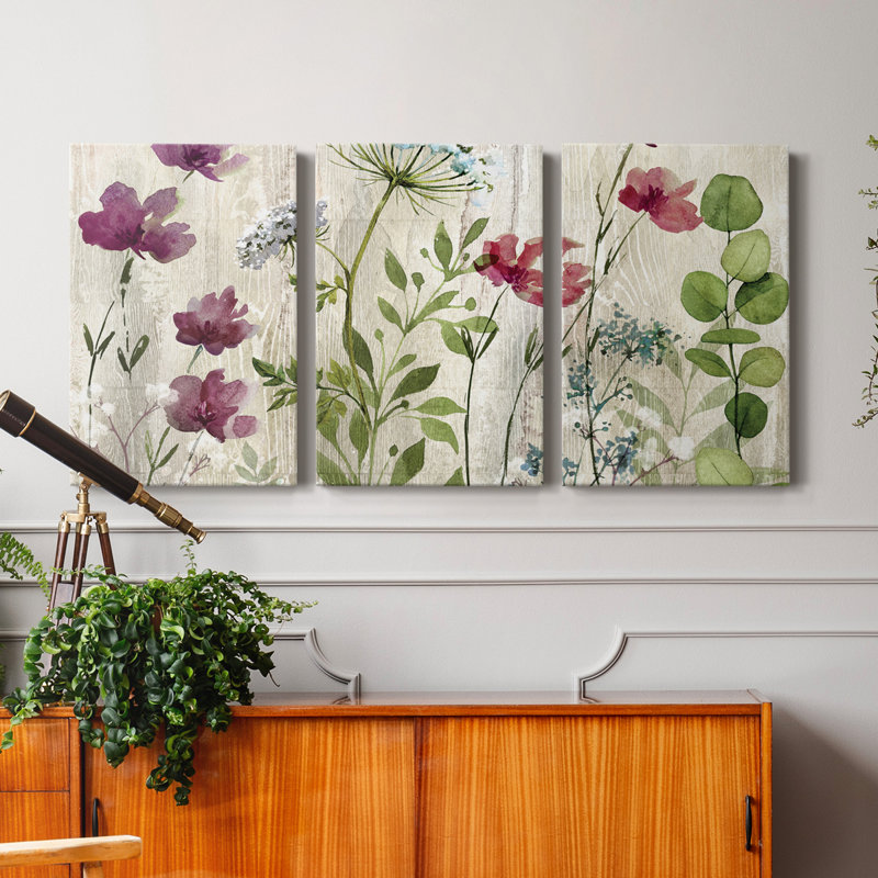 Meadow Flowers I - Toile tendue avec châssis de qualité supérieure - Prêt à être accroché, H 48 po x l 96 po x P 1 po
