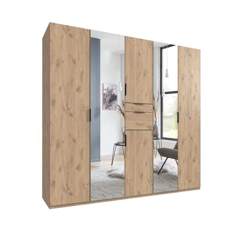 Raelen 6 Door Manufactured Wood Wardrobe, Oak wood