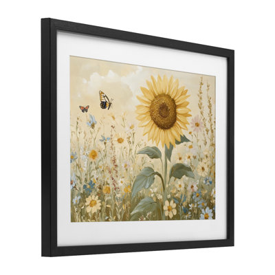 «Sunflower Wonder Floral Meadow», reproduction encadrée sous verre, par Petal Prints Design