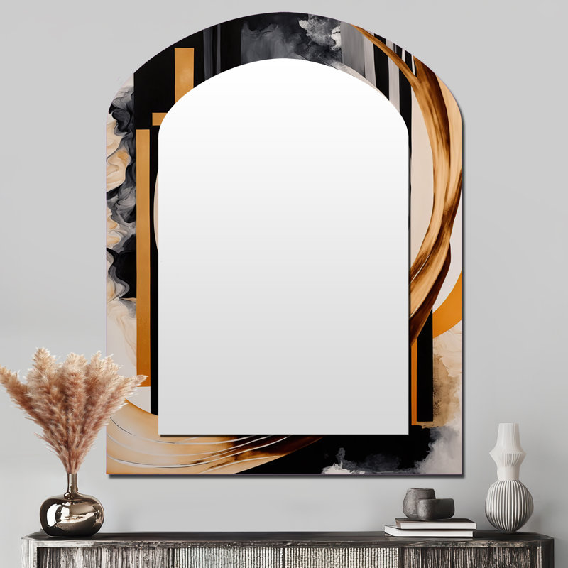 Gold Touch Art Deco I - Grand miroir mural arqué sur métal, 43 po x 33 po