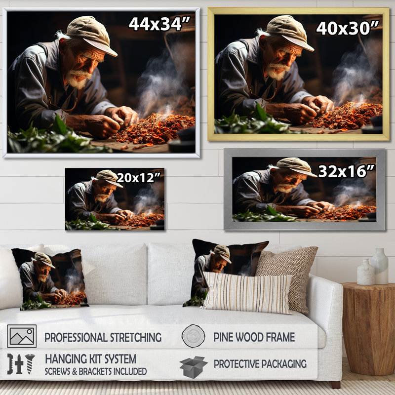 Expression artisanale de cigares à Cuba, Toile tendue, H 34 po x l 44 po x P 1,5 po