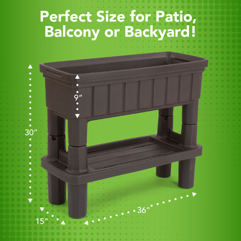 Espresso Raised Plastic Outdoor Patio Garden Planter with Storage