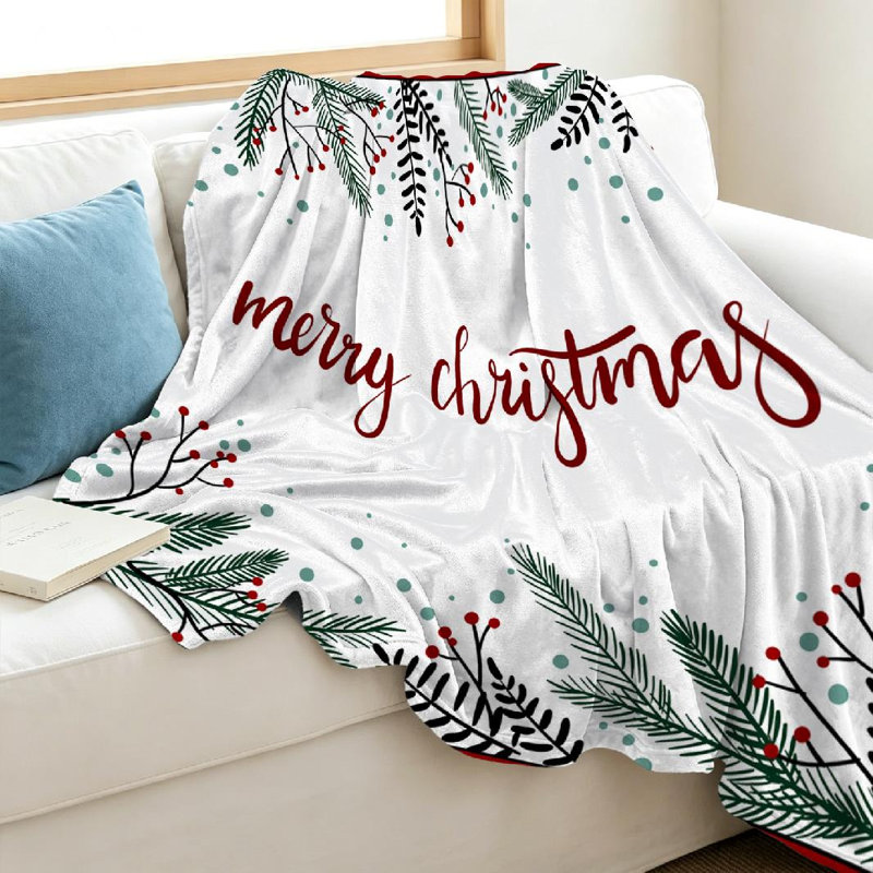 Jeté en molleton blanc doux en flanelle, inscription Merry Christmas, Jeté 40 po x 50 po