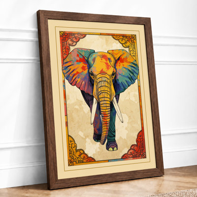 Ornamental Elephant Facing Eclectic - Framed Print