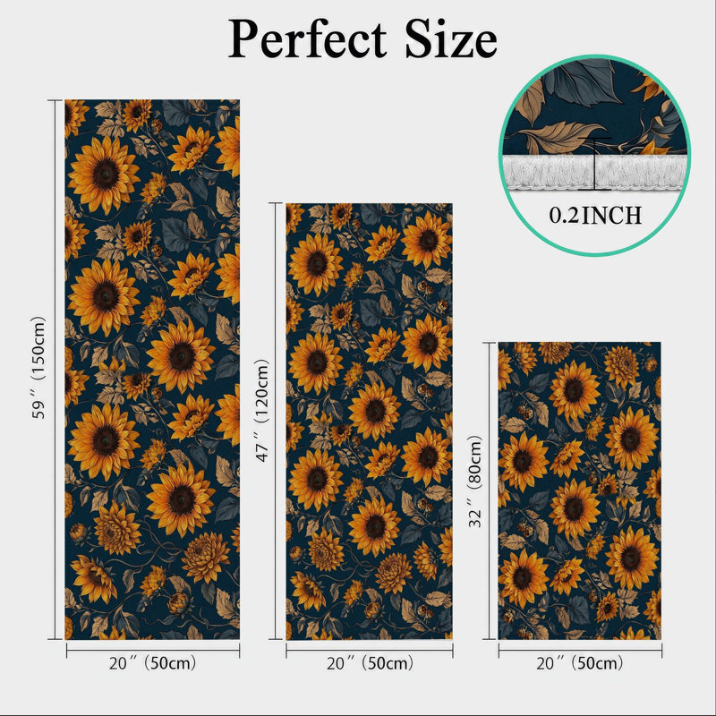 Sunflower Pattern Non-Slip Washable Kitchen Mats