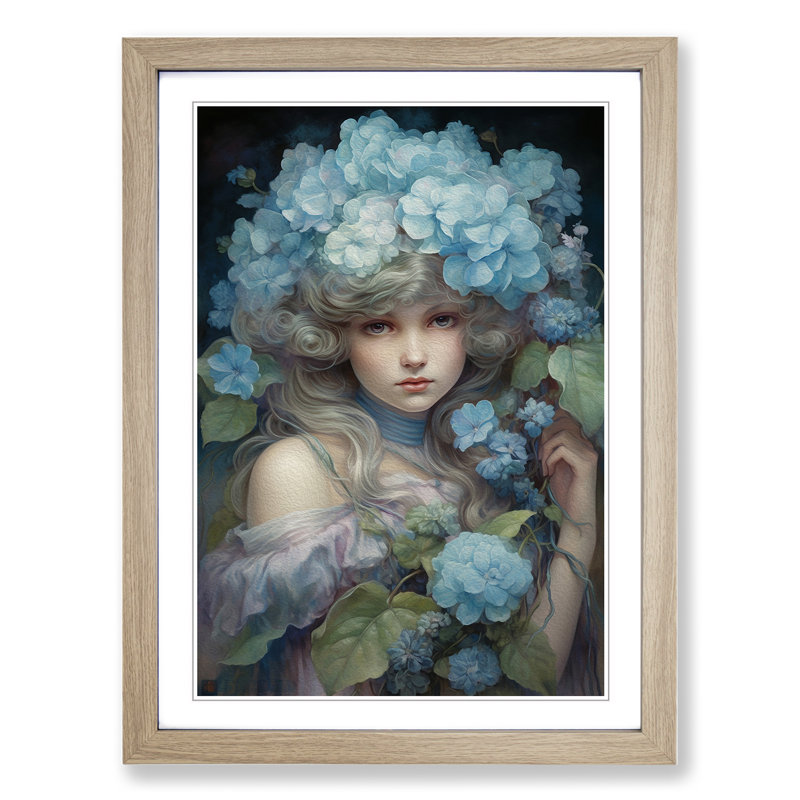 Hydrangea Victorian - Single Picture Frame Print on Wood, Oak Framed, 46cm H x 34cm W x 2cm D