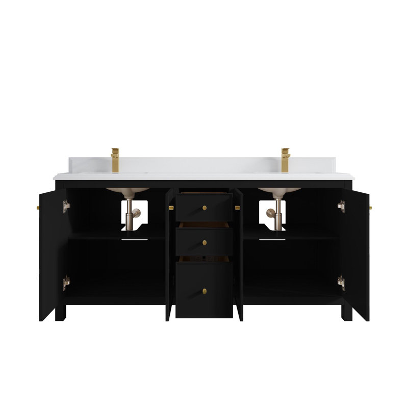 Chicago 72'' Double Bathroom Vanity with Quartz Top, White