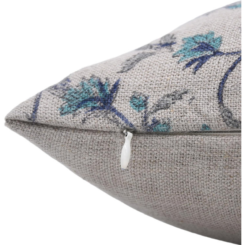 Linen Lumbar Indoor/Outdoor Pillow Cover, 14" x 20", Blue Floral 1