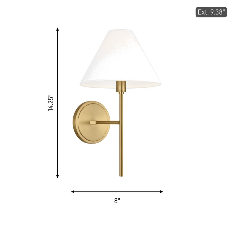 Chapman & Myers Ridgewood Bathroom Bedroom Wall Fixture With White Linen Shade, 14.25" H x 8" W x 9.375" D, Burnished Brass
