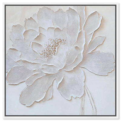 Pivoine blanche en relief, reproduction d'art sur toile par Art Remedy, cadre blanc, 30 x 30