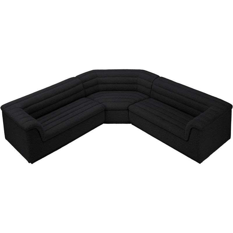 Canapé modulaire rembourré 148 po Iyon, Tissu bouclé noir