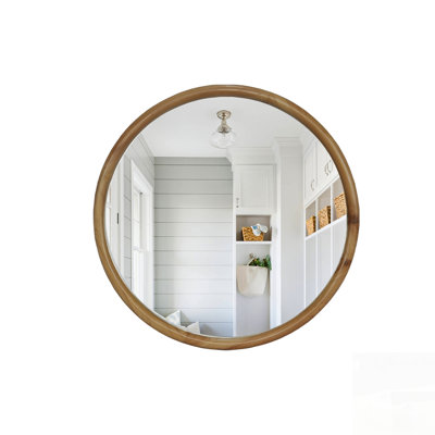 Round Wood Framed Wall Mirror